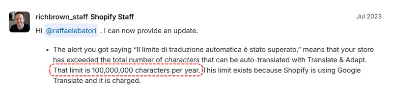Limite di caratteri in Shopify Translate & Adapt