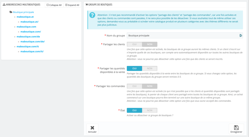 PrestaShop Multishop-Modus