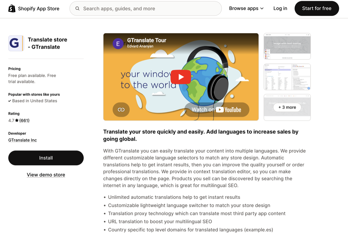 GTranslate sur le Shopify App Store