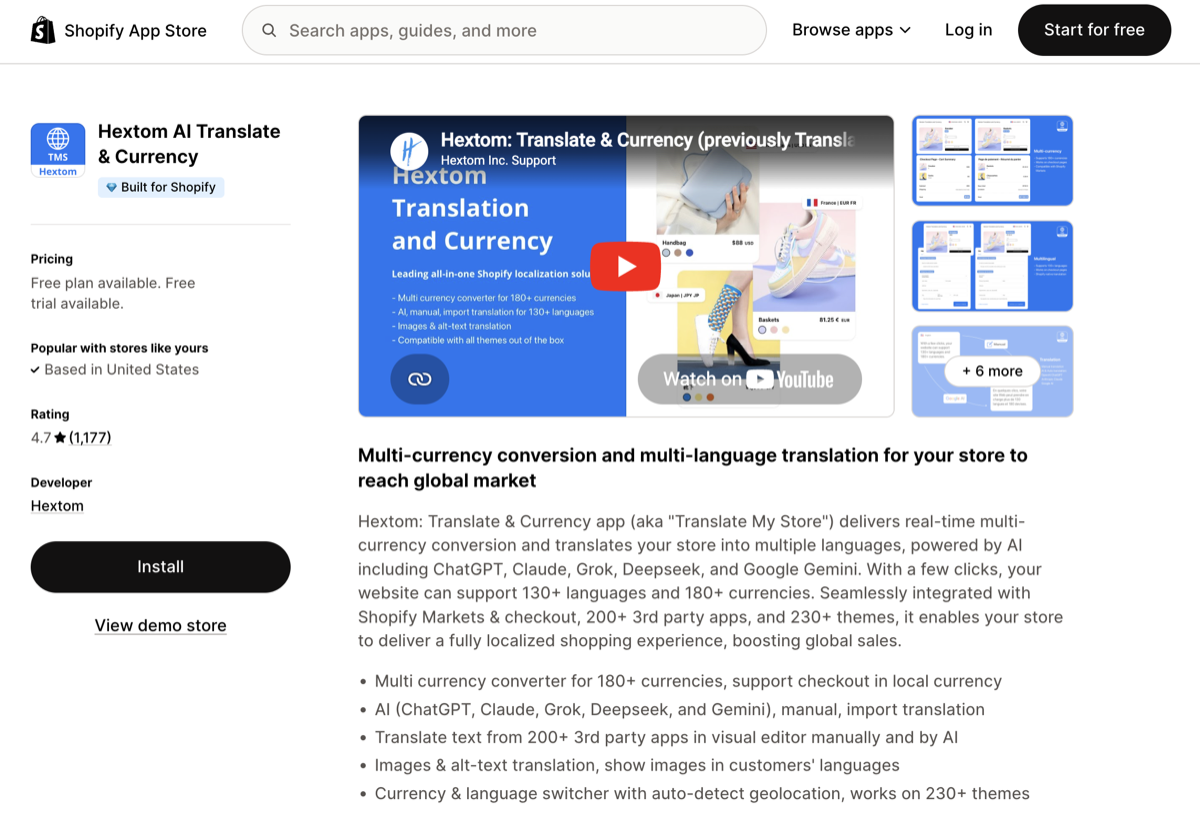 Hextom Translate & Currency sur le Shopify App Store
