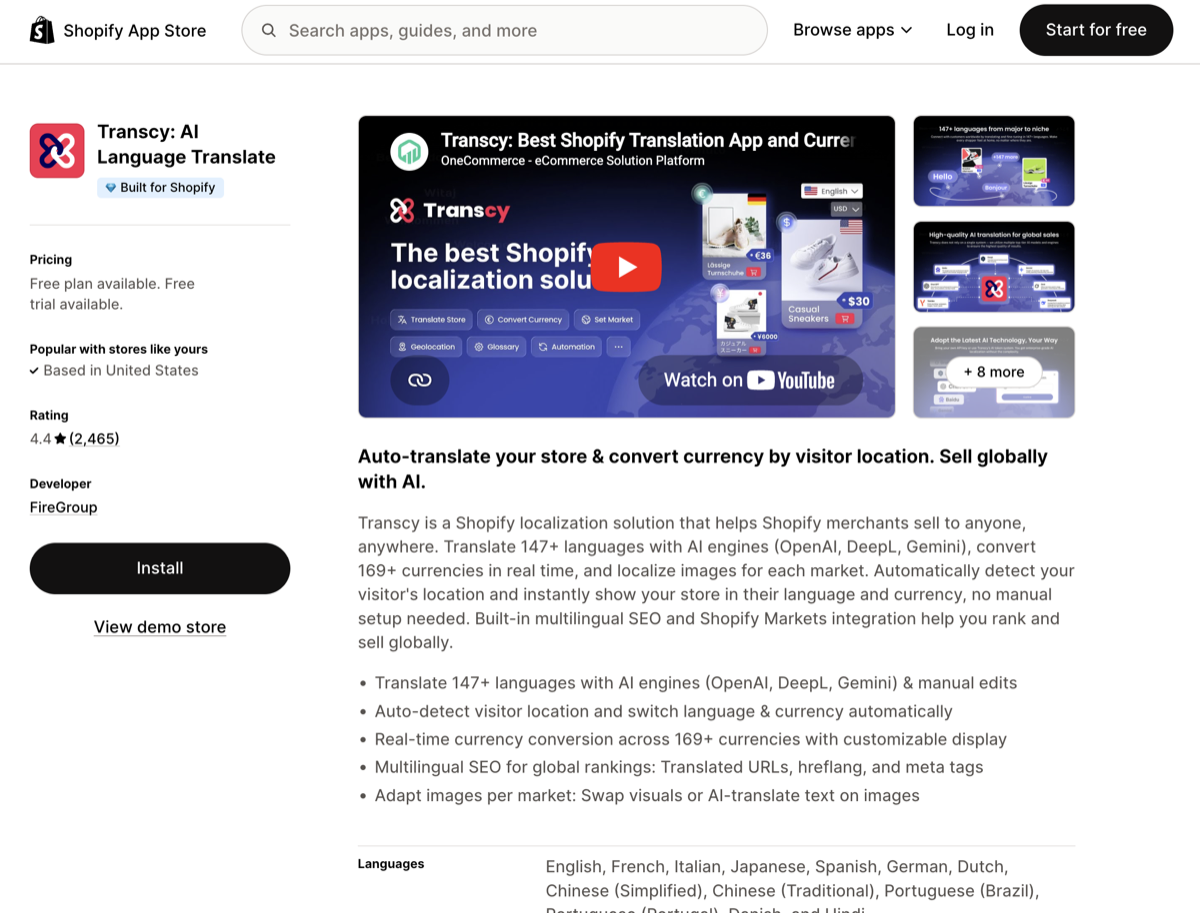 Transcy sur le Shopify App Store