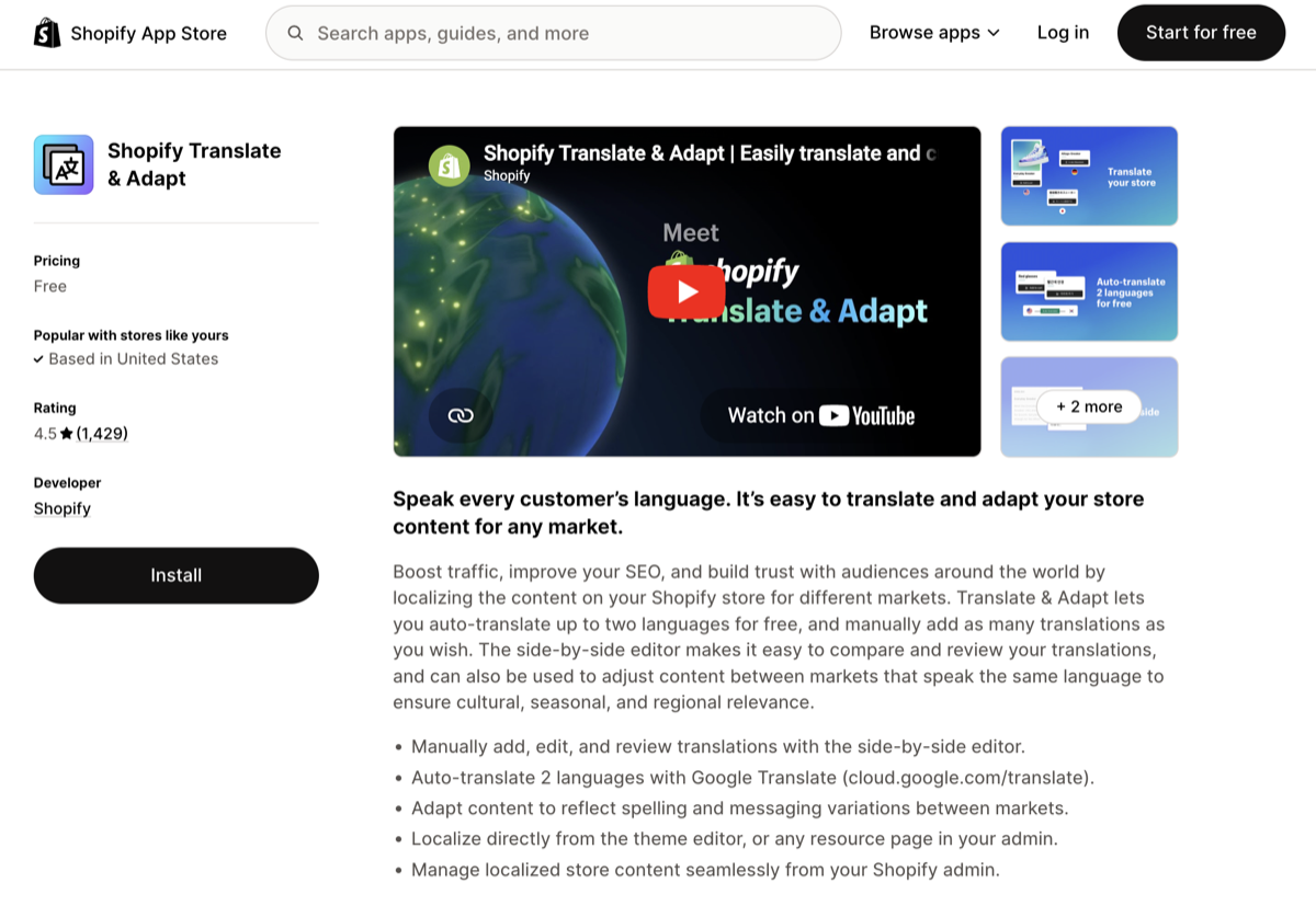 Shopify Translate & Adapt sur le Shopify App Store