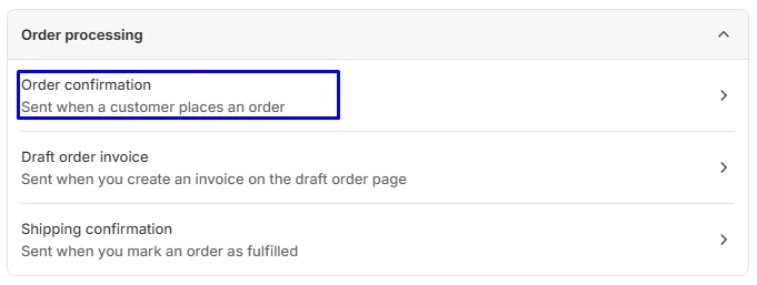 La section Notifications de Shopify : confirmation de commande, facture et confirmation d'expédition