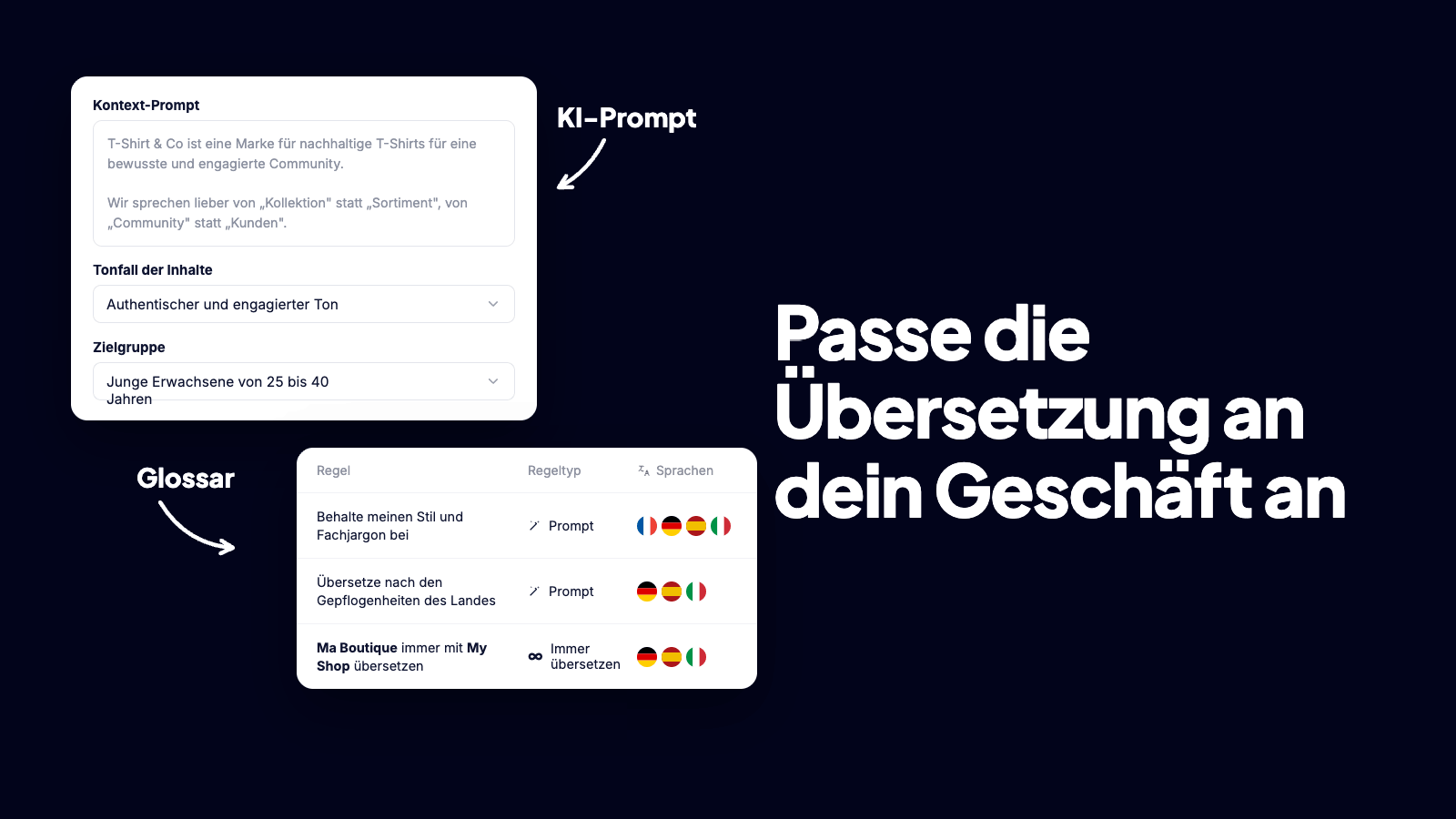 Glossar und benutzerdefinierte Anweisungen in Reversia