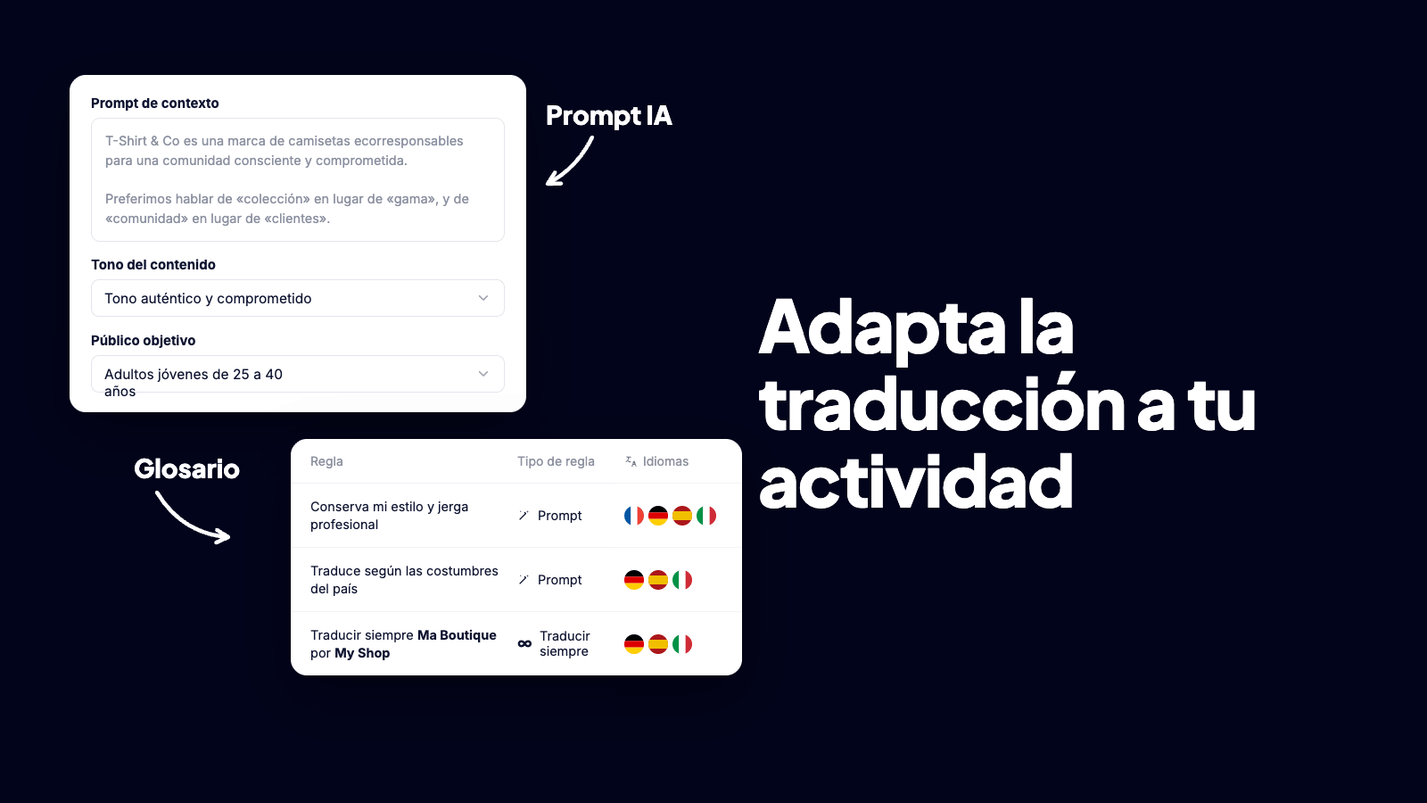Glosario e instrucciones personalizadas en Reversia