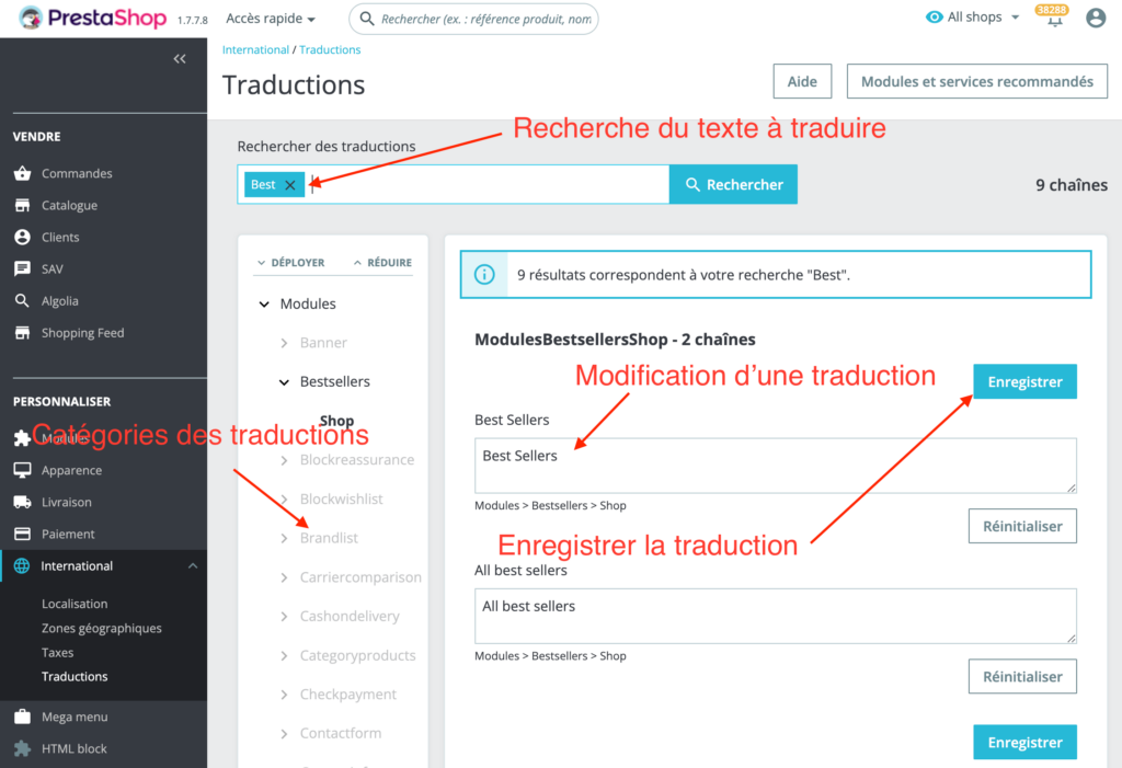 Traduction back-office Prestashop