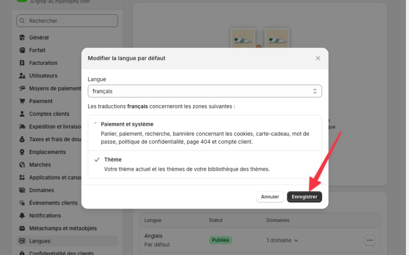 enregistrer langue défaut