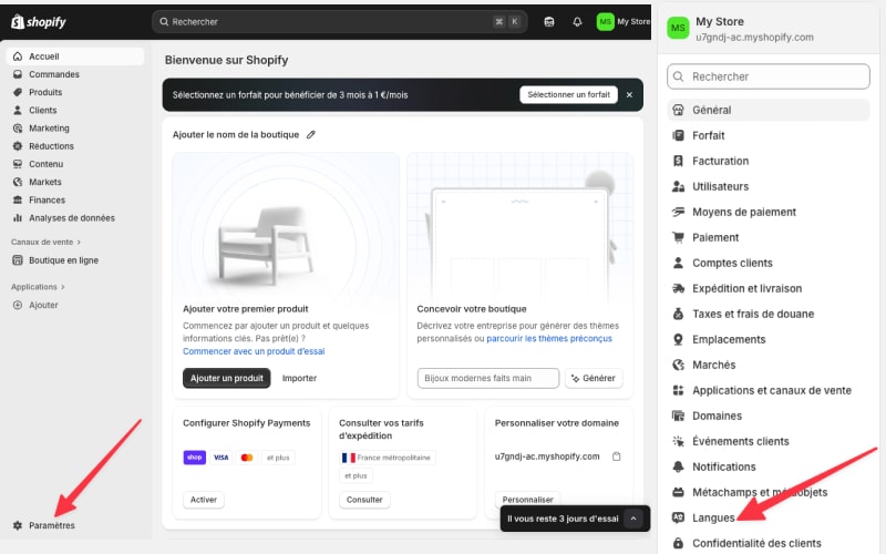 Langue par défaut Shopify