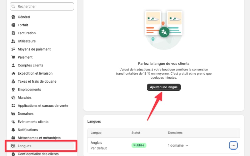 Menu langue