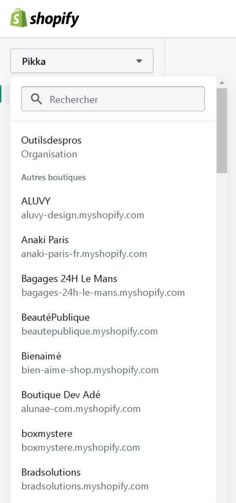 Plusieurs boutiques Shopify