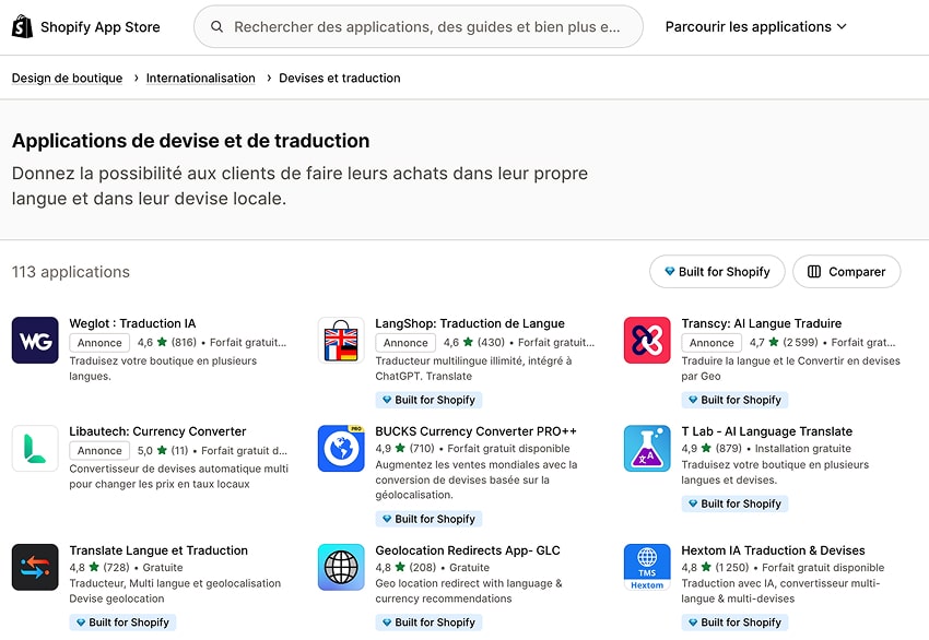 Apps de traduction Shopify