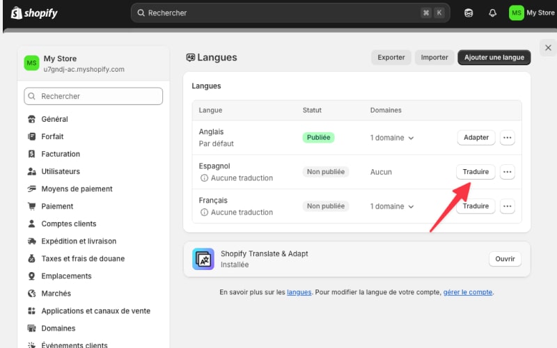 Traduire Shopify